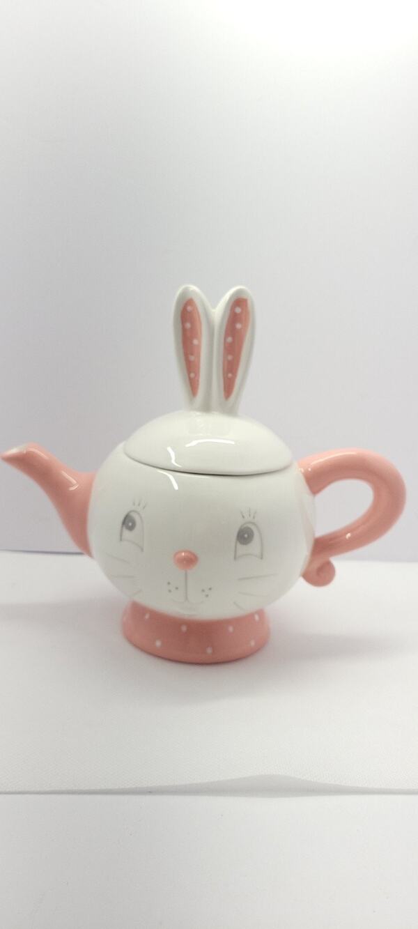 Transpac Easter Dottie Bunny Teapot Ceramic Pink White Rabbit Tea Pot Spring Dec